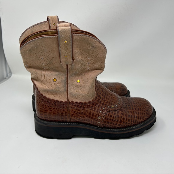 Ariat Fat Baby Womens 9.5 B Western Boots Brown Croc Embossed Gemstones 16427 - Picture 4 of 12
